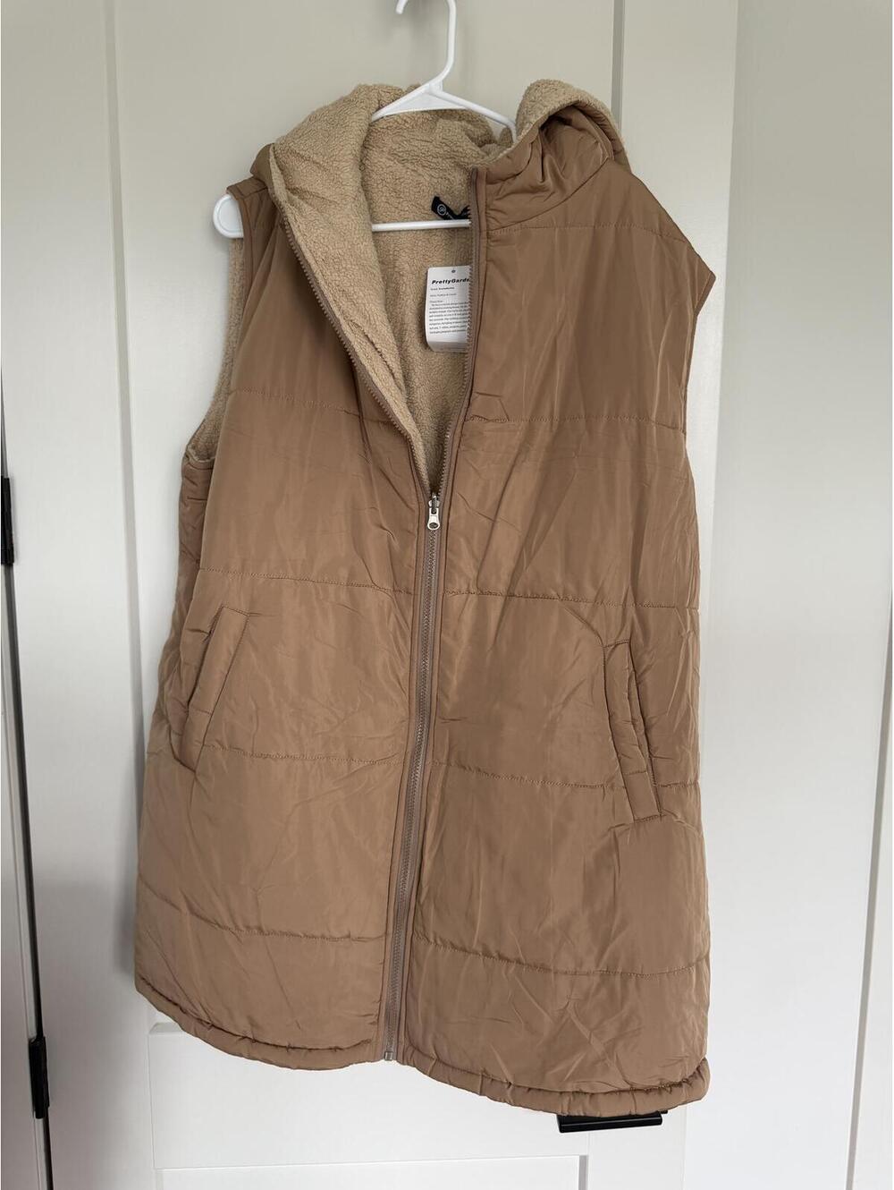 PrettyGarden Women's Hooded Sleeveless Puffer Vest XXL Beige